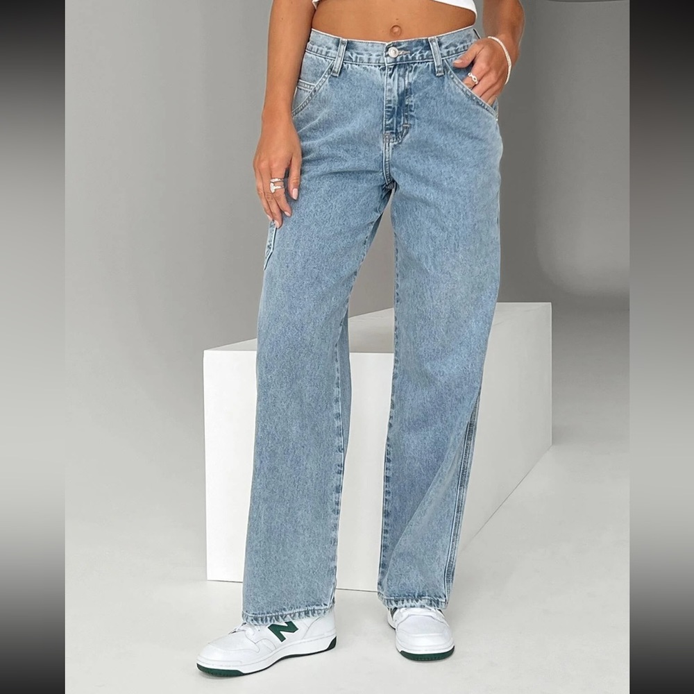 Tami Cargo Jeans Mid Wash Denim by Princess Polly